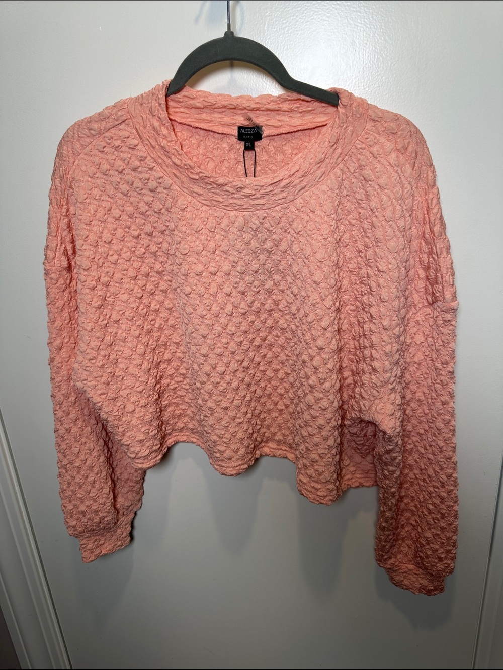 Alyzza Peach Pink Textured Waffle Pullover Sweater (003)